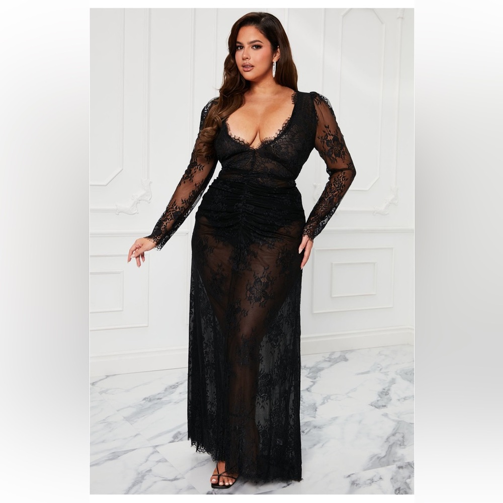 Fashion Nova Curve Plus Size Black Lace Maxi Dress